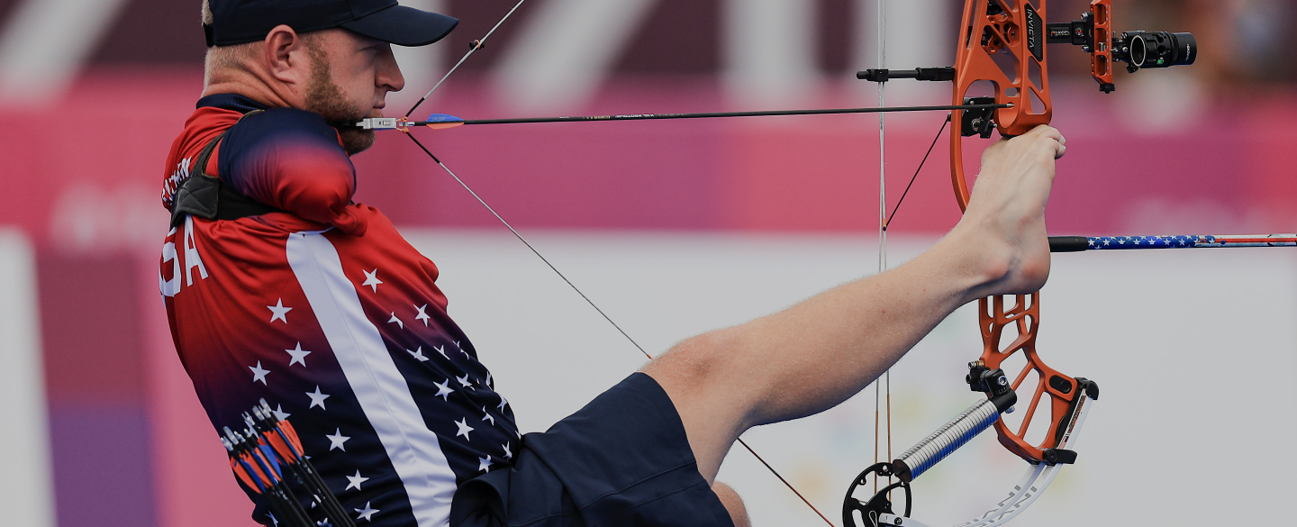 Matt Stutzman competes in the men's archery individual ranking at the Tokyo 2020 Paralympic Games.