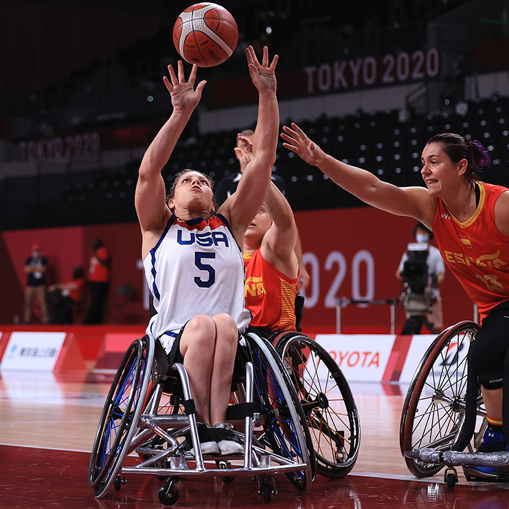Darlene Hunter makes a shot during a women's wheelchair basketball game at the Tokyo 2020 Paralympic Games.