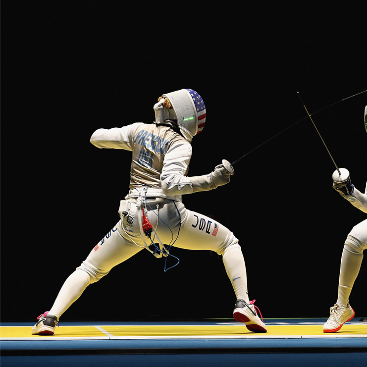 Nzingha Prescod competes during the women's individual foil at the 2016 Rio Olympic Games.